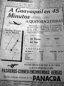 Publicidad del servicio aéreo entre Cuenca, Quito y Guayaquil, en los diarios del país en abril de 1941.